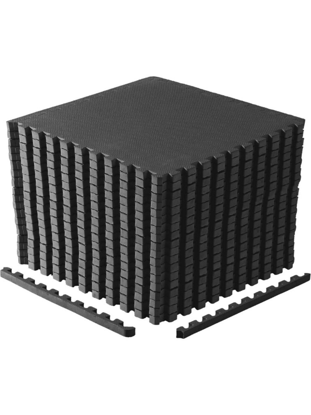 24-Inch Interlocking Puzzle Mat Set - 1-Inch Thick, Black T Pattern, 3-Pack